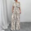 Damen schulterfrei Abstraktdruck Gürtel Weite Beine Eleganter Jumpsuit