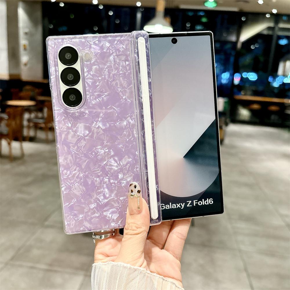 Custodia Rigida di Lusso con Motivo a Conchiglia Aurora per Samsung Galaxy Z Fold 7 6 5 4 fold7 zfold Fold6 Cover Posteriore Colorata in Acrilico Antiurto