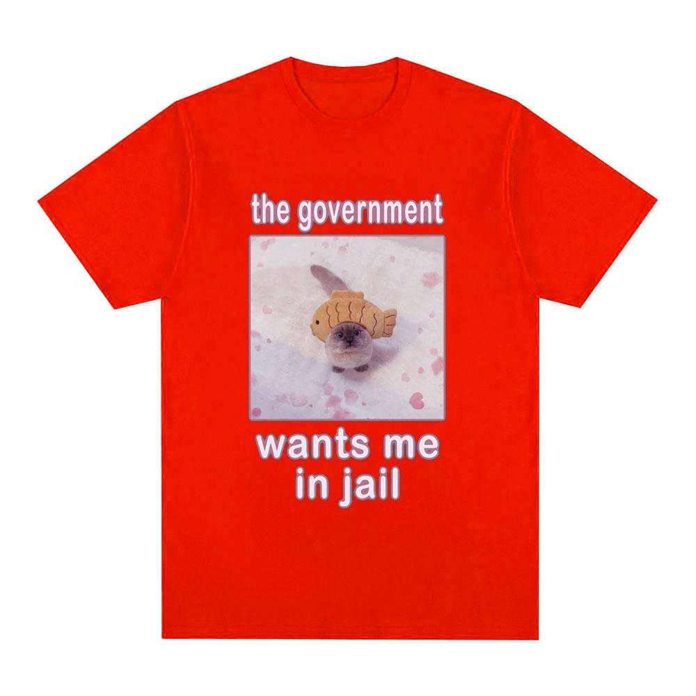 The Government Wants Me In Jail Funnt Cat Meme T Shirts Men's Women Fashion Harajuku T-shirt Cotton Casual Short Sleeve T-shirts