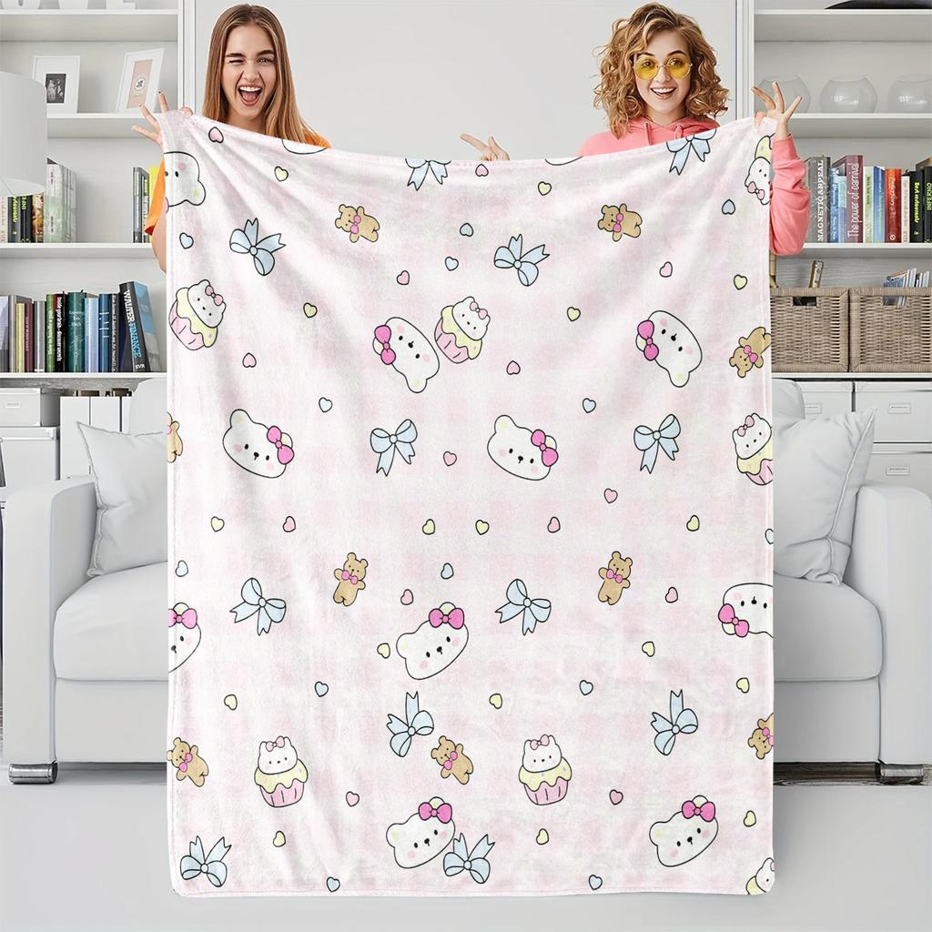 Sanrio Hello Kitty All-Over Print Pink Flannel Blanket Soft Warm Plush Throw Sofa Bed Cover Office Nap Shawl Travel Camping Gift