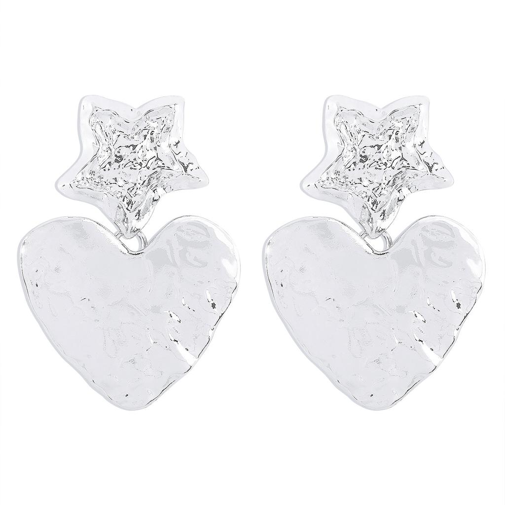 Women Fashion European American Retro Heart Dangle Earrings Star Irregular Tin Foil Surface Creative Punk Elegant Ear Jewelry