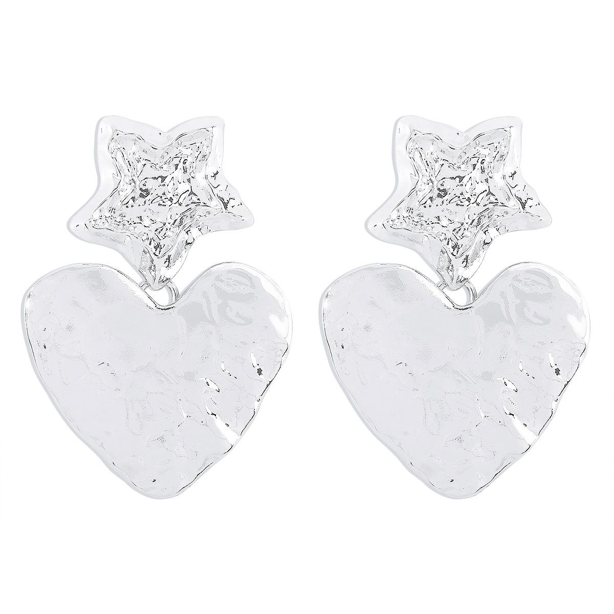 Женские Модные Европейские Американские Ретро Сердце Свисающие Серьги Звезда Неправильная Поверхность из Оловянной Фольги Креативные Панк Элегантные Серьги белый