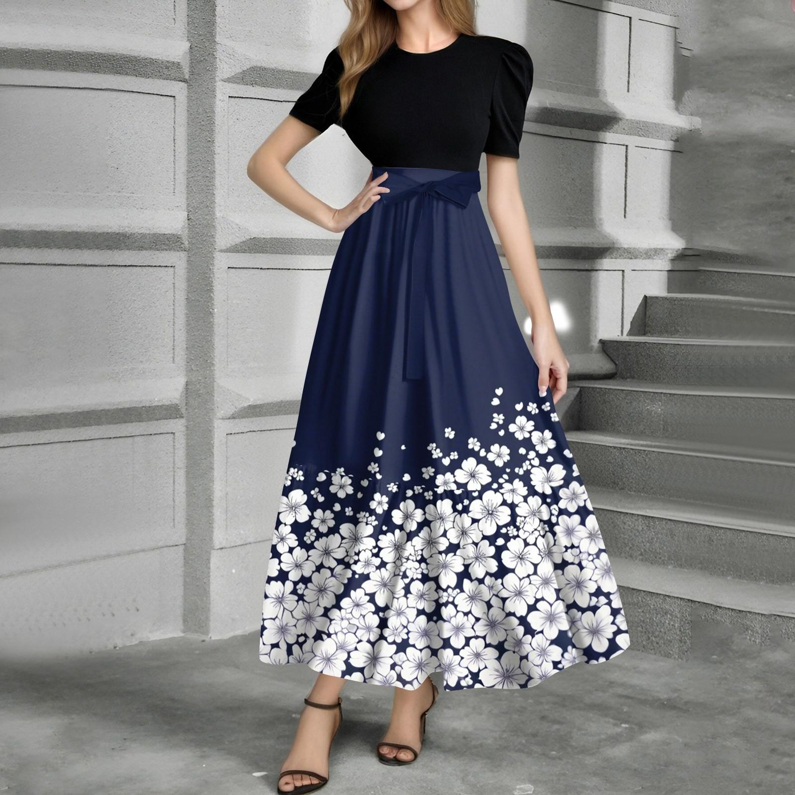 

Женское модное повседневное платье с коротким рукавом и круглым вырезом с принтом и строчкой, элегантное, темпераментное XL