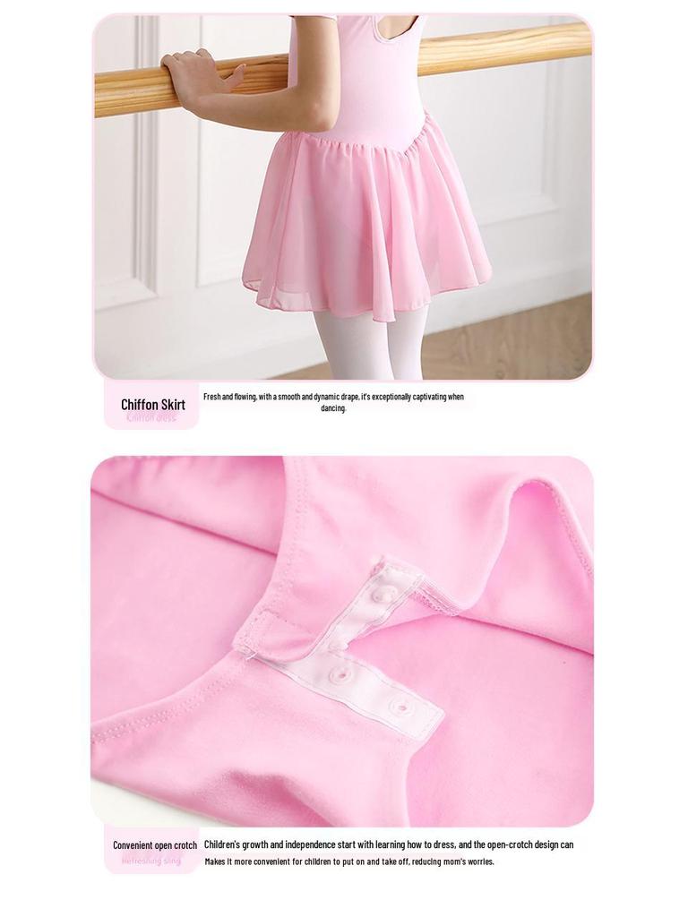 Szyfonowe stroje do tańca dla dzieci: Jednoczęściowa spódniczka do baletu i gimnastyki z body wyszczuplającym