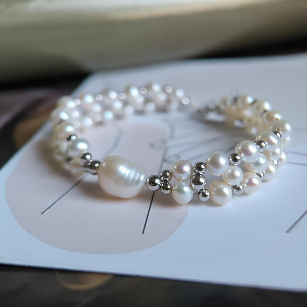 Silver Bracelet with Natural Baroque Pearls, Item Weight 15.82 Gr (2185215)