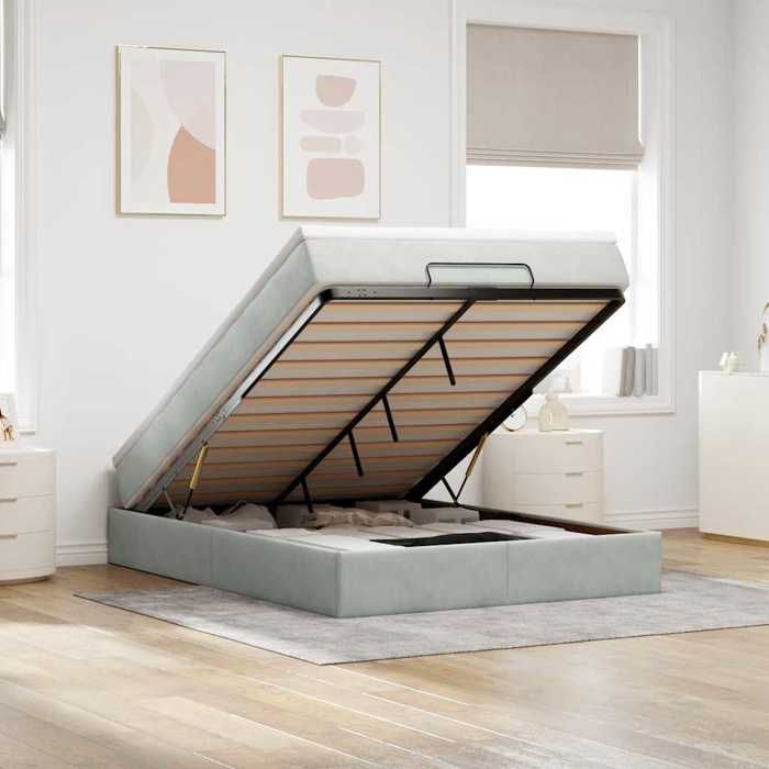 VidaXL Ottoman Bed Frame with Light Grey Mattress 140x200 Cm Velvet 3311189