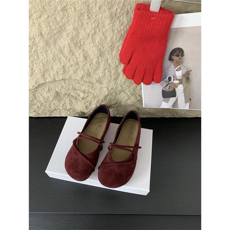 Round head dark brown retro soft-soled shoes all-inclusive women's autumn and winter wear Mori flat-soled single shoes ballet grandma shoes