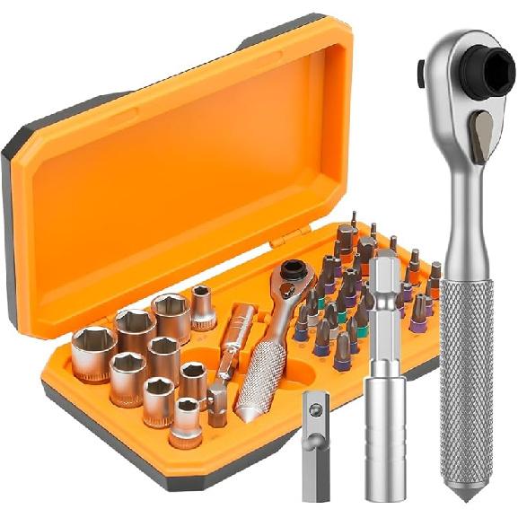42 in 1 Magnetic Screwdriver Set, DIY Ratchet Screwdriver Set, Multi Bit Magnetic Drive Set with Detachable Ratchet Handle, Portable Compact Repair Orange Wrench
