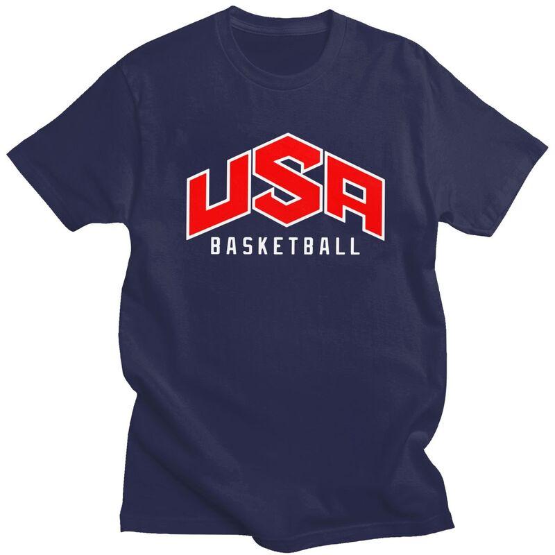 Male USA Basketball T Shirts Round Neck Pure Cotton Short Sleeve TShirt Casual Loose Fit Streetwear Clothes