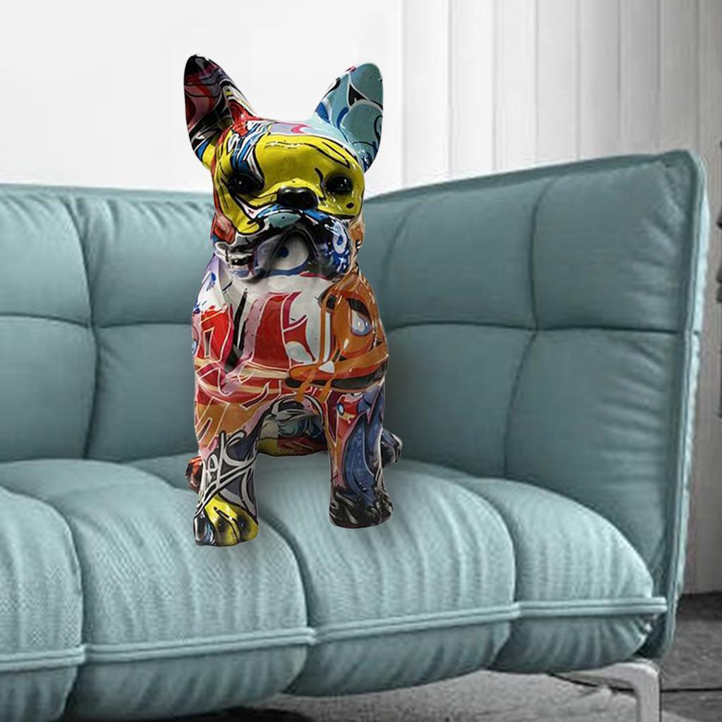 Colorful Graffiti Art Dog Statue Collectible Figurine Resin Sculpture Animal Creative for Home