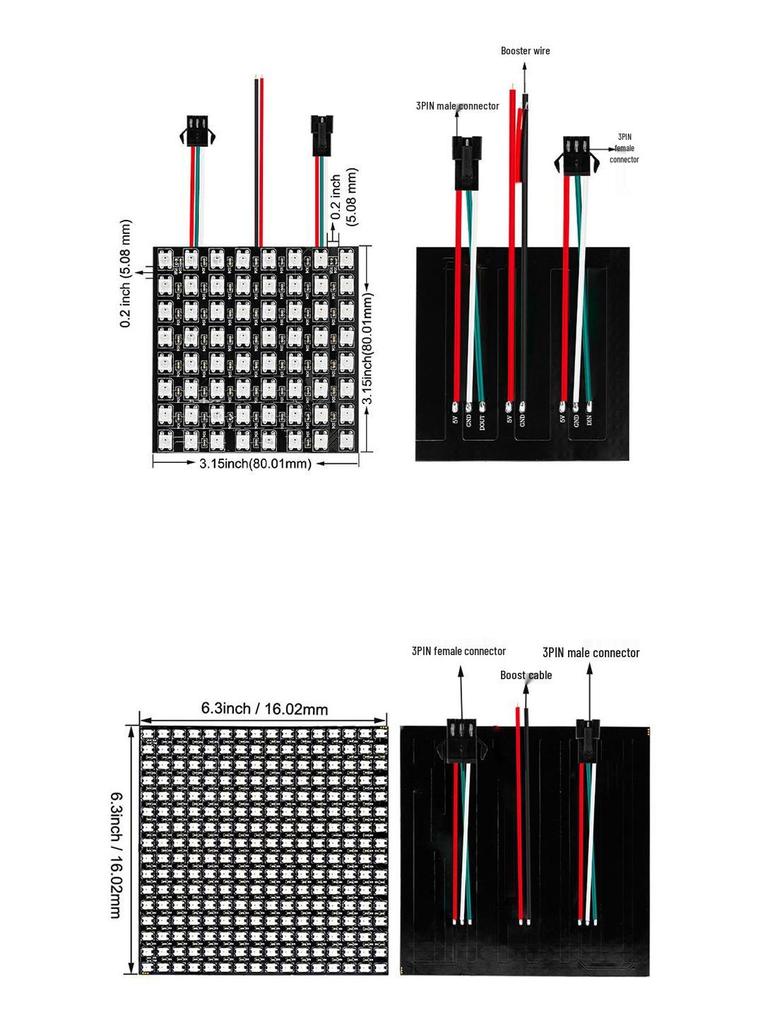 WS2812 Dream Color RGB LED Dot Matrix Flexible Display Screen, Programmable DC5V Full Color Point Light Source.