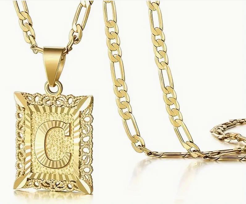 Gold Plated 26-Letter Pendant Necklace with Thick Chain