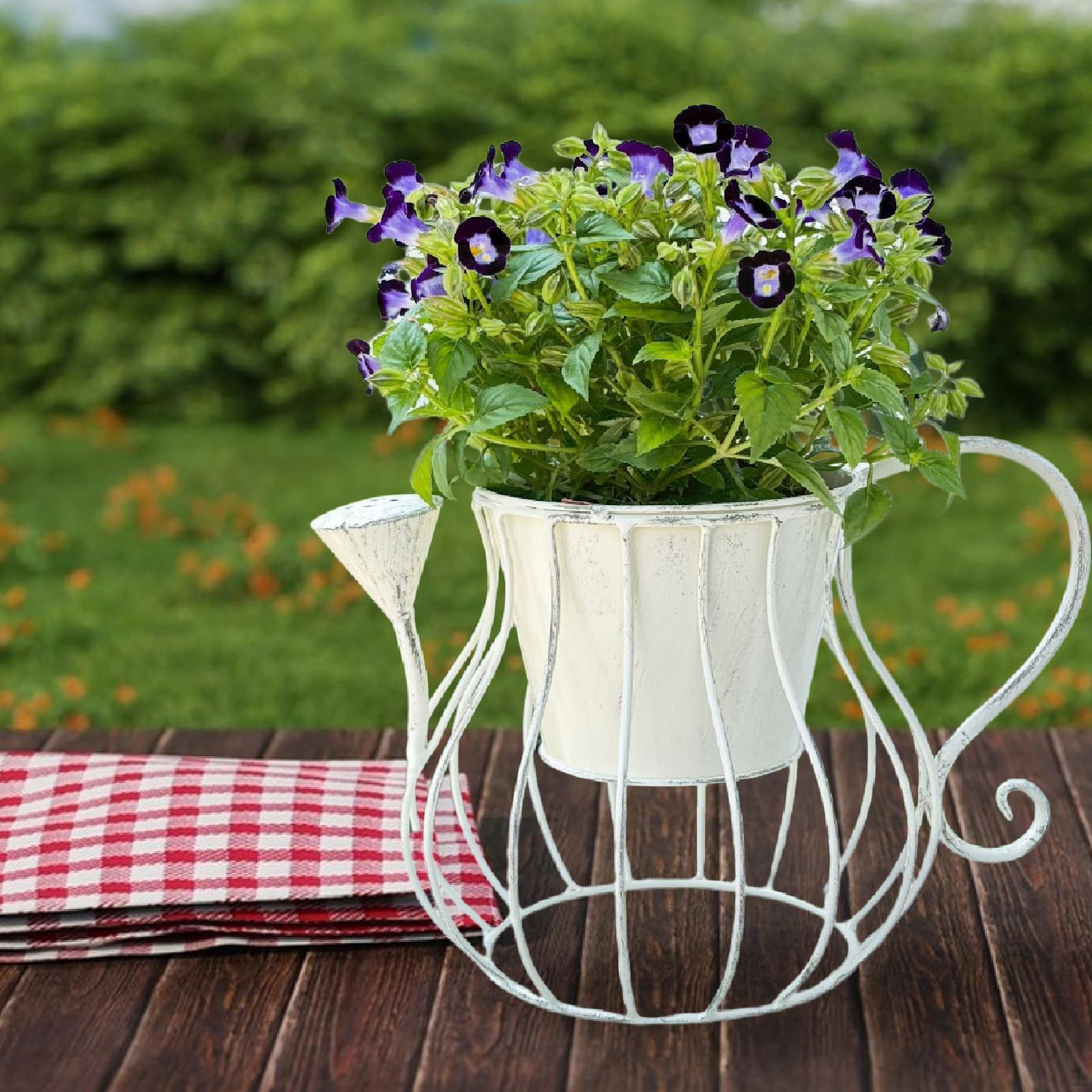 

Decorative Planter Flower Pot Garden Ornament Basket Iron Plant Container Elegant Creative белый