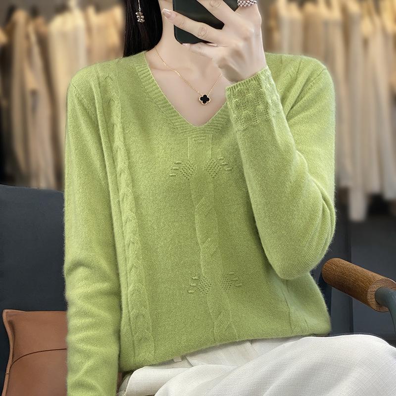 Spring Knitted Sweater, Pullover, V-neck Base Layer, Plush Sweater for Women