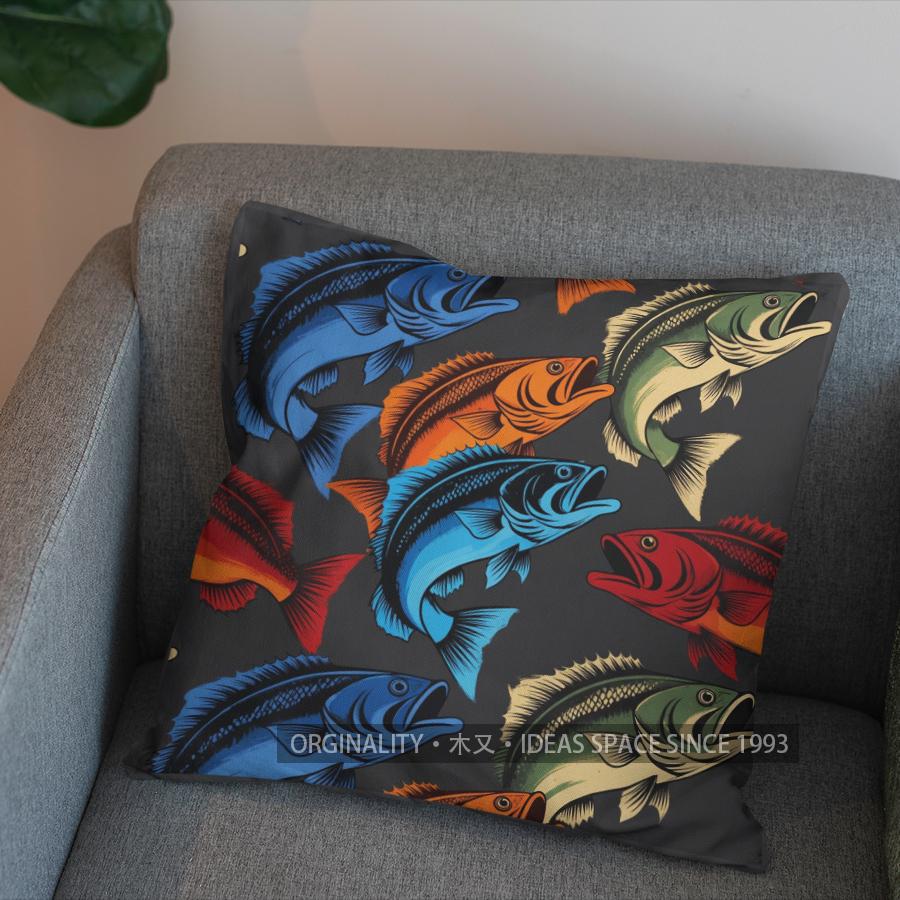 2D lebendiges Fischmuster Dekorative Kissenhülle Muster Kissenbezug Geeignet für Sofa Schlafzimmer Auto Kissenbezug