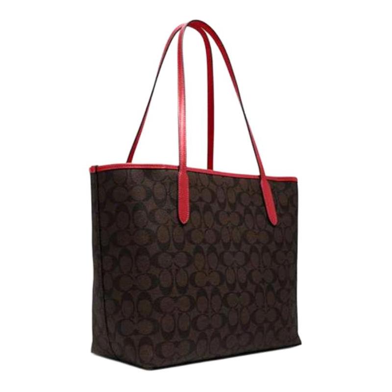 COACH City 33 Classic Presbyopia Artificial Leather Tote Bag Tote Bag Shopping Bag Hand-held Shoulder Bag Large Women's Red with Brown