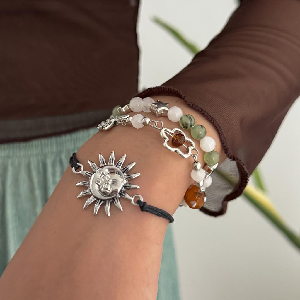 Bohemian Irregular Gravel Sun Spiral Bracelet Ethnic Style Mushroom Butterfly Pendant Charm