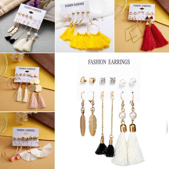 6Pcs/Set Bohemia Women Tassel Hook Earrings Ear Stud Set Jewelry Accessories