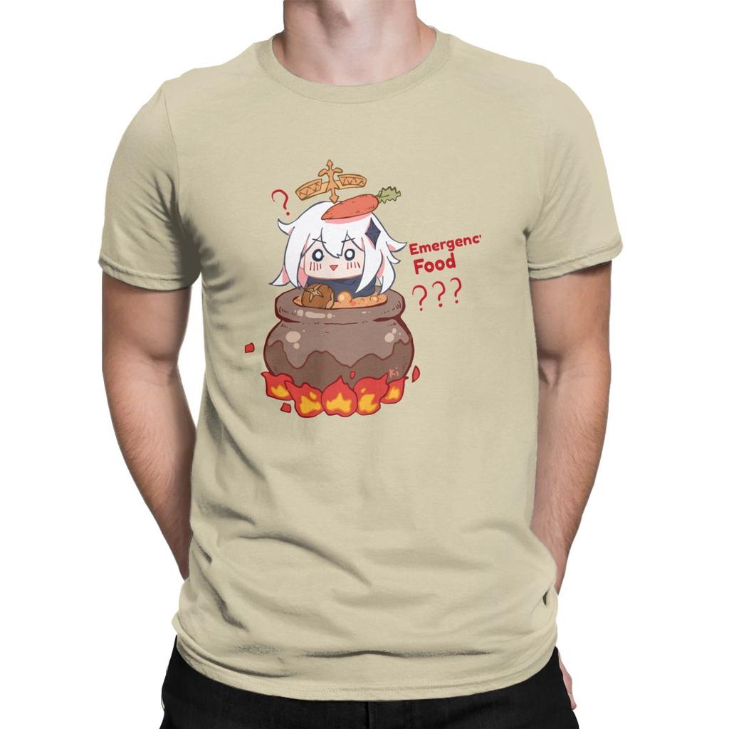 Vintage Paimon Genshin Impact Emergency Impact T Shirt For Men Pure Cotton T Shirts Genshin Impact
