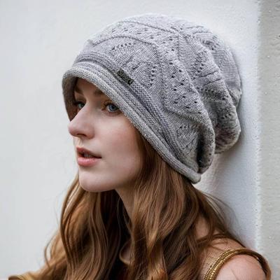 Moda Coreana Versátil Touca de Lã Tricotada de Inverno Feminina para Circunferência de Cabeça Grande