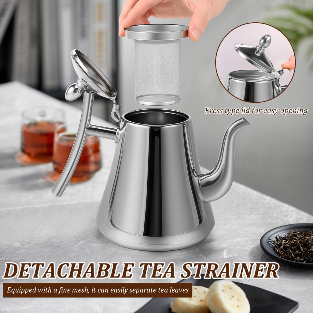 Tea Kettle Thickened Stainless Steel Kettle Coffee Pot Tea Pot With Filter Household Use Flat Bottom Universal Pot For Tea And
