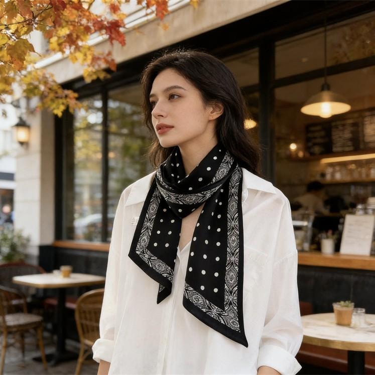 Premium Retro Polka Dot Silk Scarf Femininity Mulberry Silk Silk Scarf Thin Narrow Long Double-sided Scarf Streamer