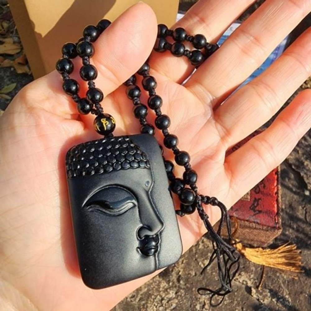 Obsidian Buddhist Best Shakyamuni Simple Side View Necklace Cloth