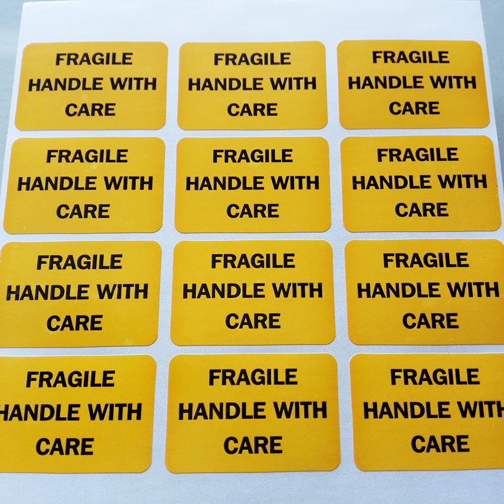1000pcs 38x25mm FRAGILE HANDLE WITH CARE Black On Orange Paper Label Sticker for Shipping Transfer Safety Reminder Tag
