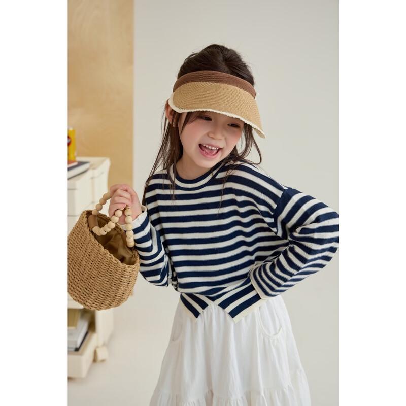 Girls' 2026 Spring Striped Knit Short Top with Slits