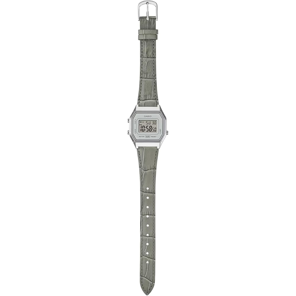 Casio Vintage Series LA680WEL-8A2 Women's Digital Watch Octagonal Face Silver Gray Leather Band