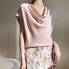 Women's Fashion Casual Satin Pile Neck Short Sleeve Top