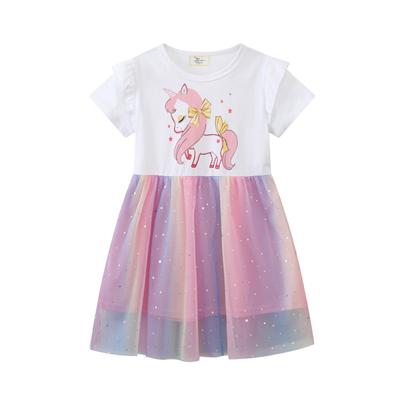 Dívčí jarní šaty Baby Síťované princeznovské šaty s krátkým rukávem Dětské jarní evropská a americká tylová sukně Trendy děti