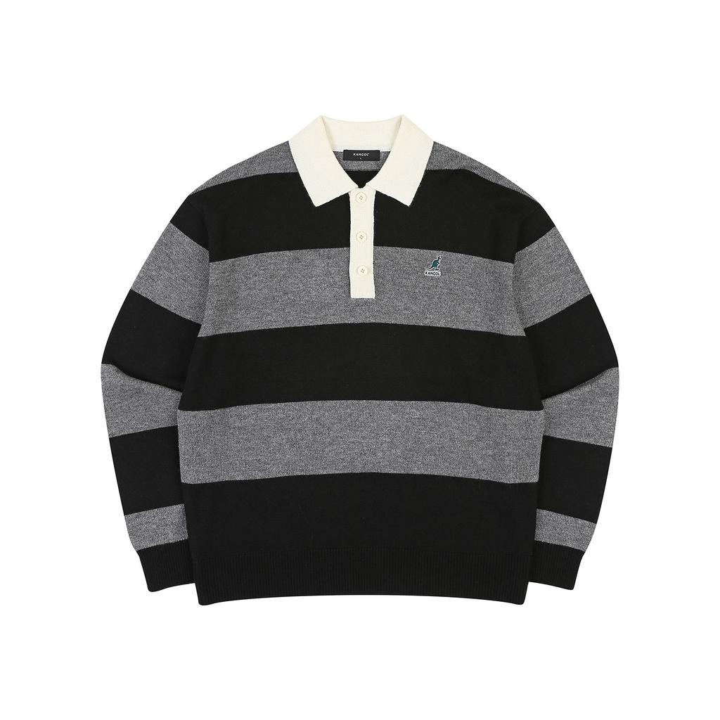 KANGOL Striped Polo Neck Sweater 1867 Charcoal