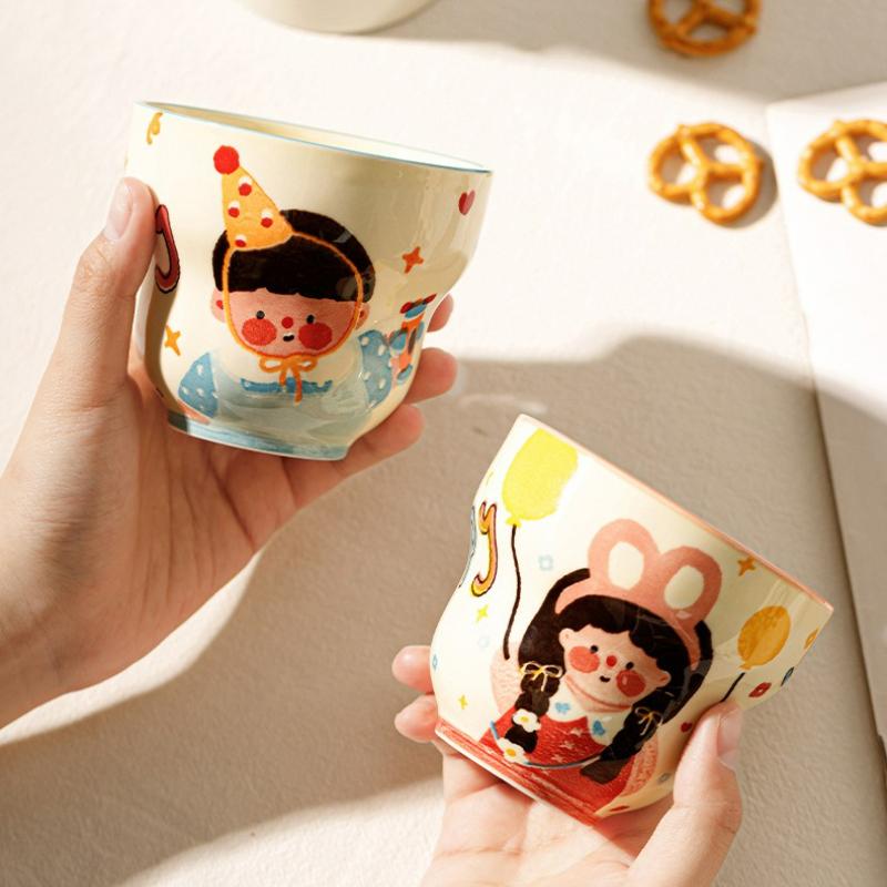 Household Ceramic Cup Cute Milk Cup Children'S Breakfast Cup Drinking Cartoon Parent Child Water Mugs Kitchen Tools 2025 New