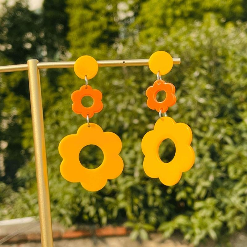 Statement Flower Earrings for Women Comfortable Acrylic Designs Portable Decoration for Bohemian and Retro Styles