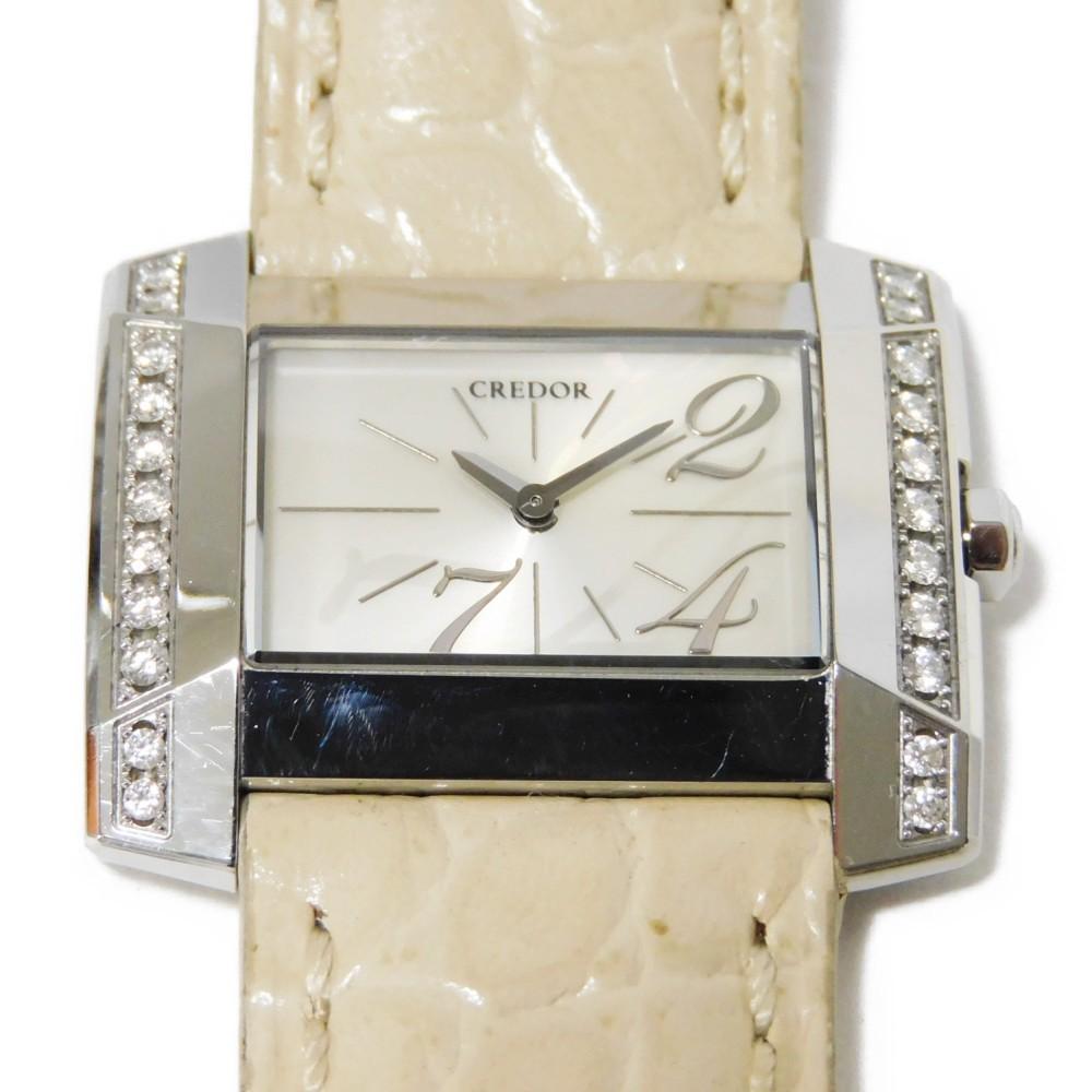 Used 10391 CREDOR 1E70-0CD0 7975 Diamond Bezel Quartz Women's from Japan AUTHENTIC