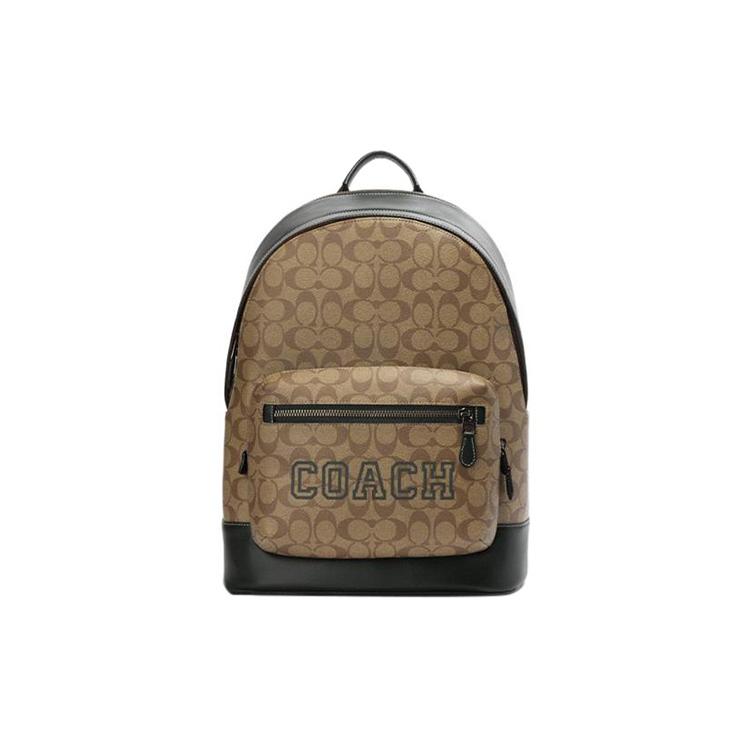 New COACH West Cow Leather Backpack Large Men's Khaki & Green CE717-QBV3D