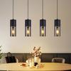 Pendant Light - NETTLIFE - E27 - 4 Adjustable Lights - Glass Lampshade - Black 70 Cm