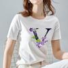 O Neck White Top Women 2022 Summer Casual T Shirt Basic Flower Color Letter Name Pattern Print Short Sleeve Tops Ladies Clothes