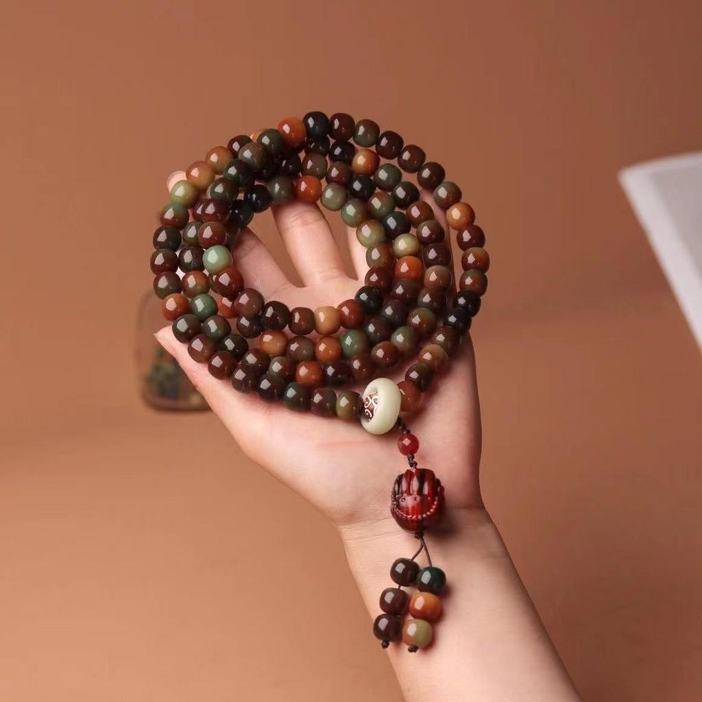 Dunhuang Rainbow-Style Bodhi Root Prayer Beads Bracelet