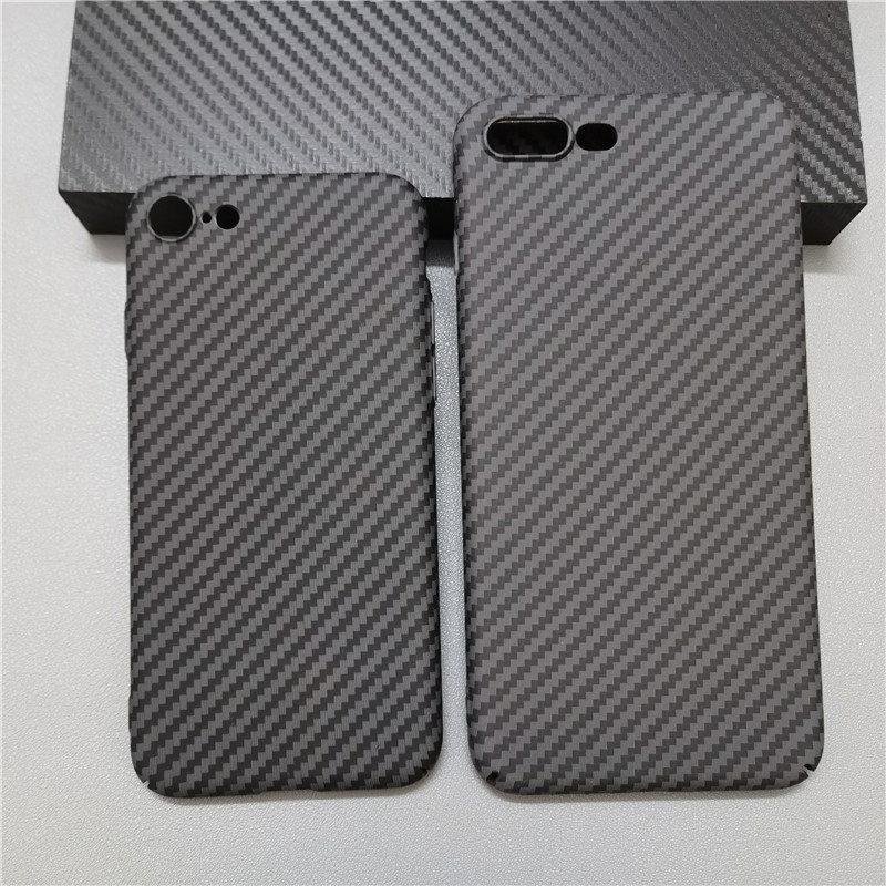 For iPhone 8 7 Plus Case Simple Matte Hard PC Carbon Fiber Texture Pattern Phone Cover Dustproof Fingerprint-Resistant Bumper