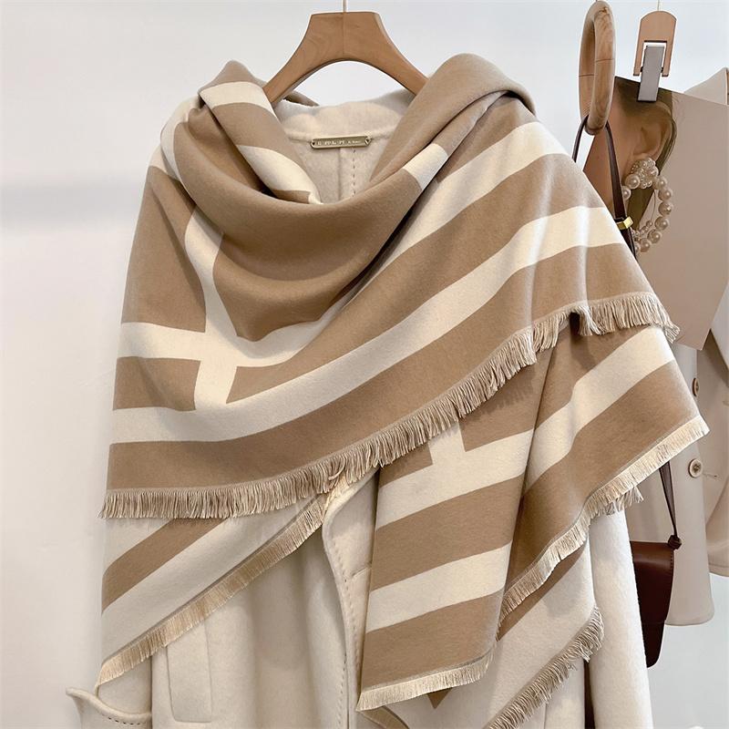 Winter Thick Warm Double Cashmere Scarf Shawl For Women Fashion Lady Long Camellia Temperament Blanket Bandana