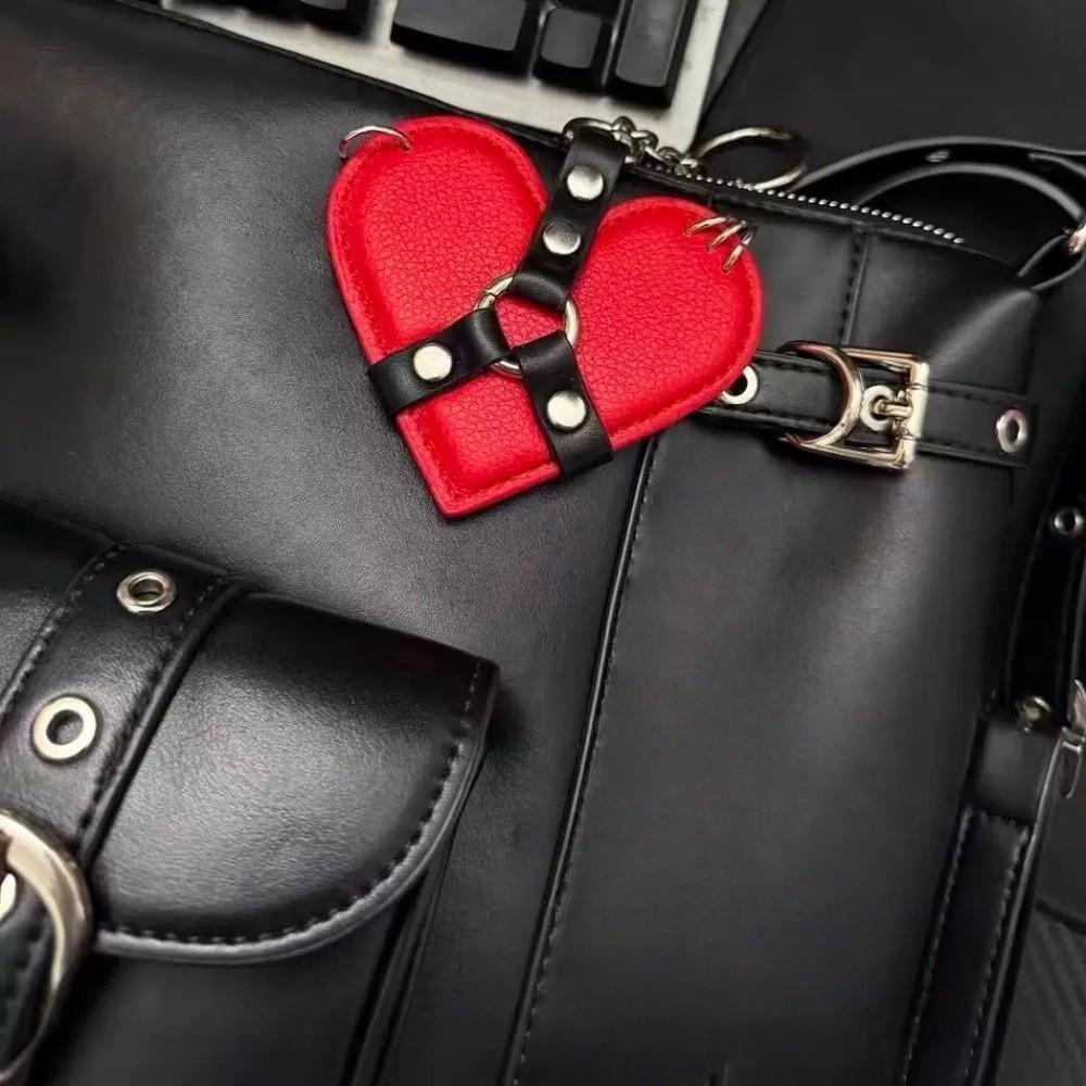 Y2K Rivet Heart Bag Charm Gothic Bag Pendant Fashion Leather Heart Keychain  Backpack Decor