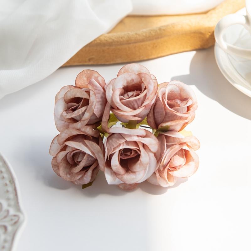 6 SZT Sztuczny Kwiat Jedwabna Mała Róża DIY Ślub Panna Młoda Kwiat do Trzymania Akcesoria Dekoracja Wazon Dom Sypialnia Wieniec Świąteczny