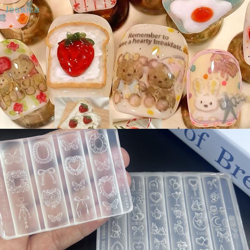 Cute Cartoon Nail Art Silicone Molds - Bear/Bow/Cake Shaped 3D Nail Decor Molds For DIY Manicure, Nail Art Supplies