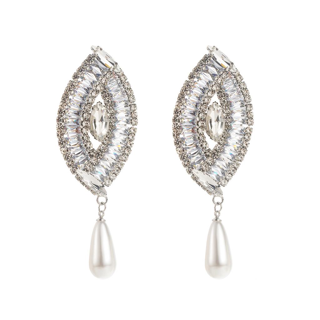 Light Luxury Wedding Earrings Seiko Full Diamond Earrings Women's Imitation Pearl Bridal Earrings Celebrity Style