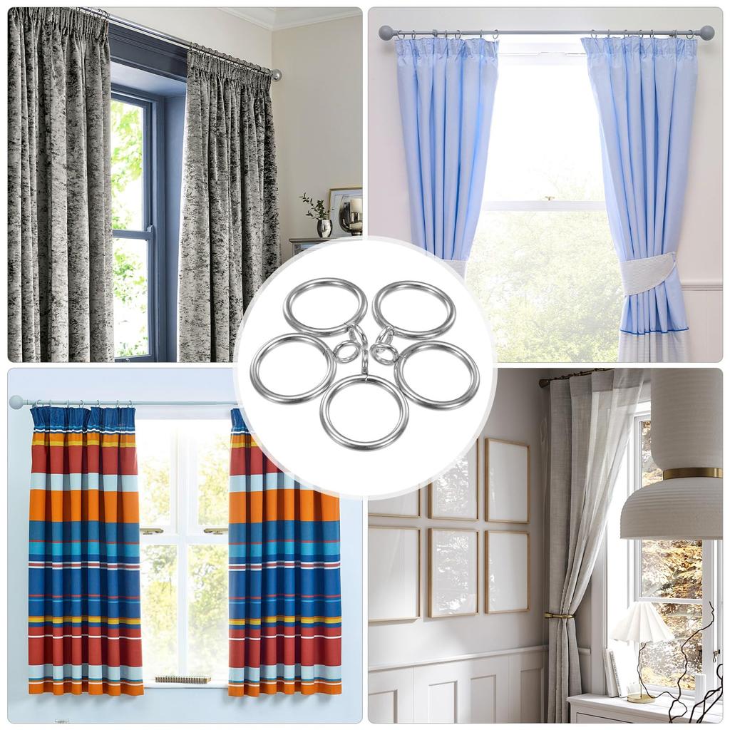 METERXITY Silver Curtain Rings with Metal Curtain Rod Inner Diameter Drapery Rings for Hanging and Towels 40-Pack Eyelets, Rust-Resistant Rings, 1"