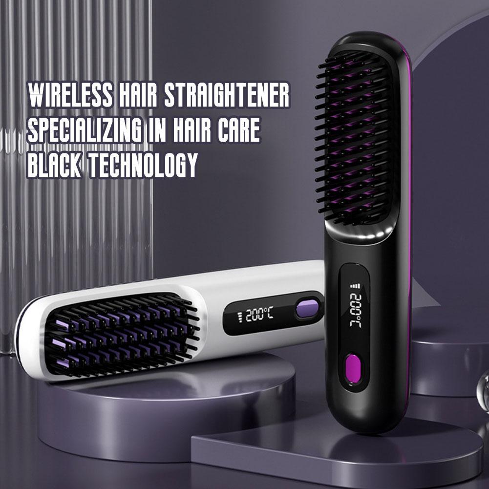 2 in 1 Hair Straightener Curling Brush LCD Digital Display Constant Temperature Hair Care Anti-Scald Nano-Ceramic Styling Tool