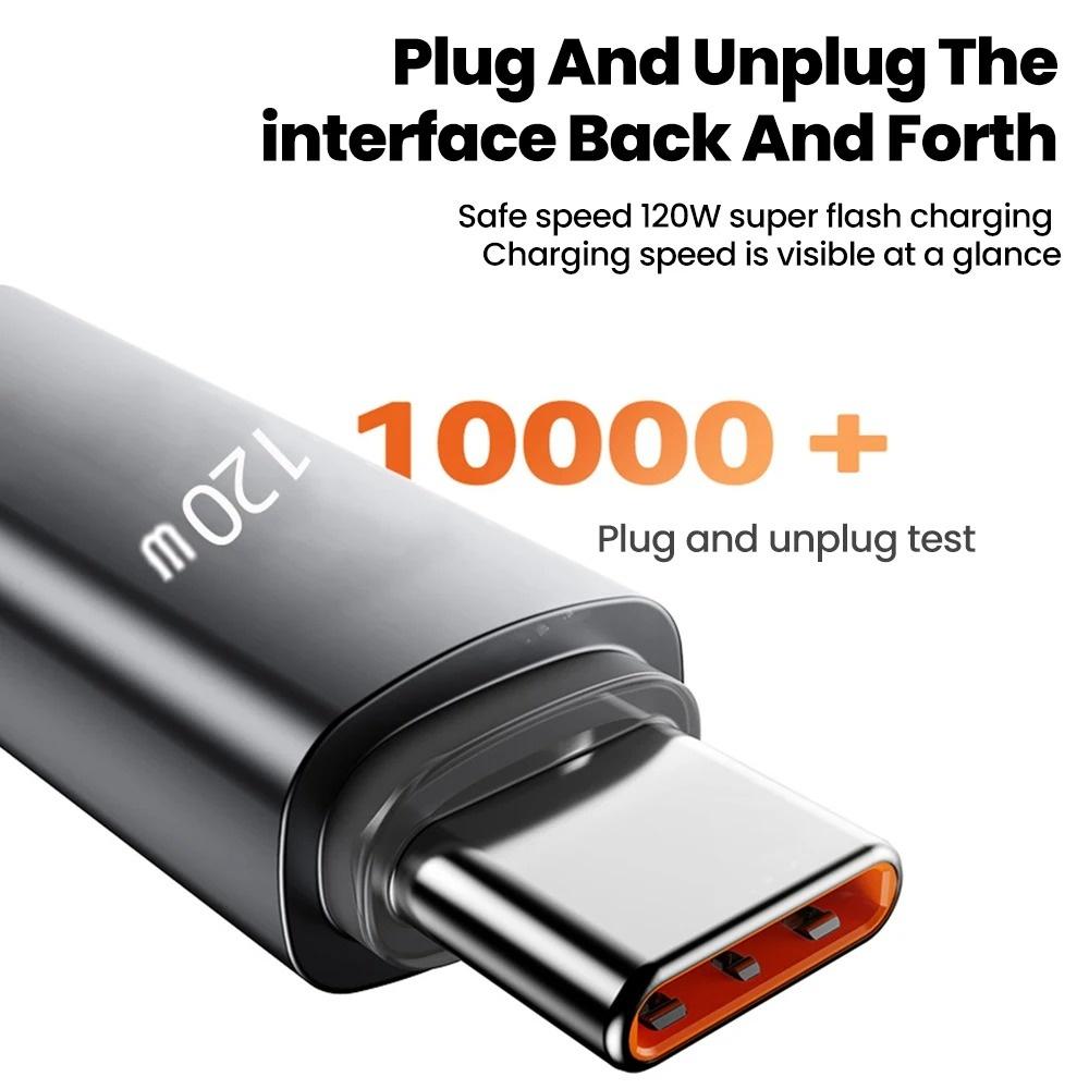 120W USB C To Type C Cable Retractable Car Spring Fast Charging Cable With Digital Display For iPhone 15 Samsung Huawei Xiaomi