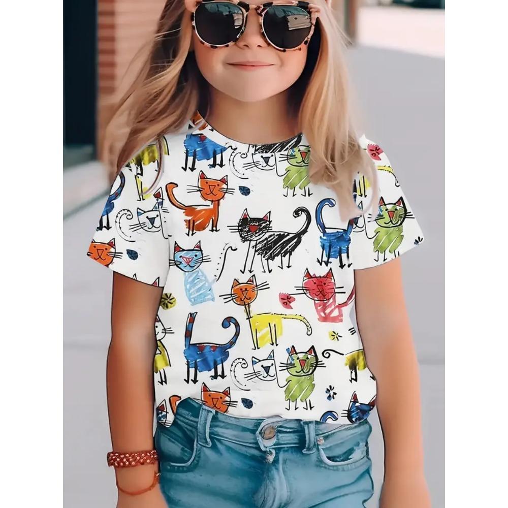T-Shirts für Kinder Mode Schlichtes Styl Rundhals Kurzarm T-Shirt Lässig Vintage Outdoor Schnelltrocknendes T-Shirt für Mädchen